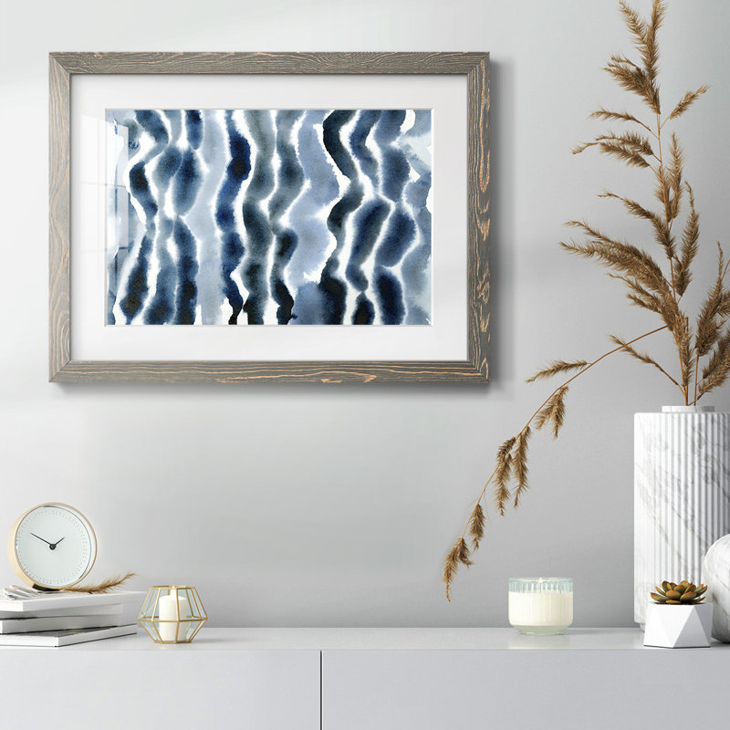 True Blue Wave I - Art mural mural mat et encadré sous verre acrylique, Gris, H 28 po x l 42 po x P 1,5 po
