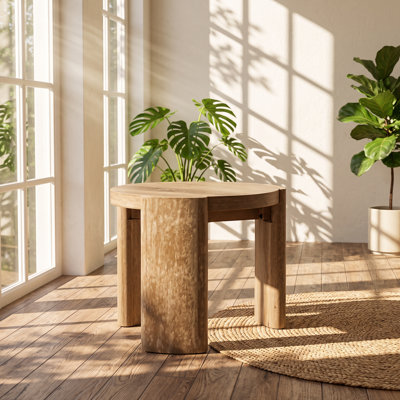 Table de bout ronde contemporaine à base en placage de chêne et d'hévéa l 20 po x P 20 po x H 18 po