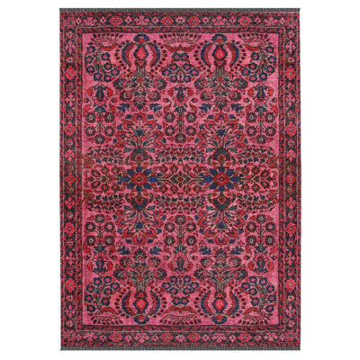 Hassa Oriental Pink Machine Woven Cotton Polyester Area Rug