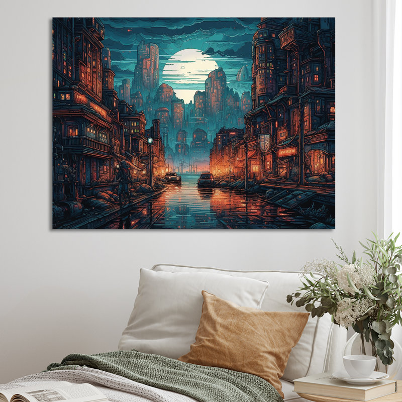 «Blue and Orange Metropolis Deco I», reproduction d'art sur toile, H 24 po x l 32 po x P 1 po, Toile tendue