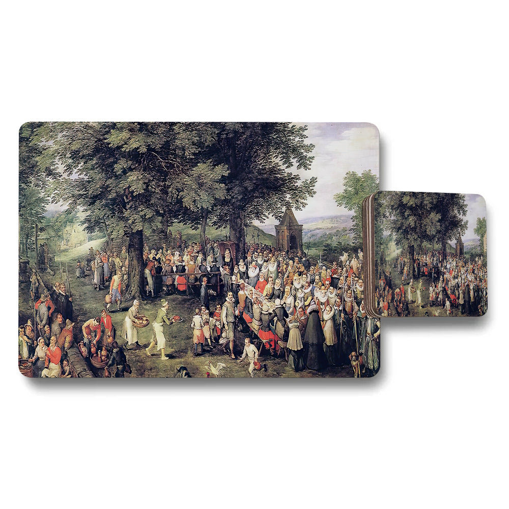 Placemat And Coaster Set Vintage Painting Garden Party Scene