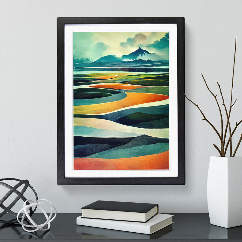 Mountain Landscape Abstract No.5 - Single Picture Frame Print, Black, 34cm H x 25cm W x 2cm D