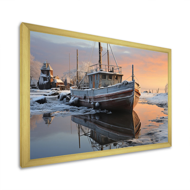 Winter Icy Harbor II - Imprimé, H 30 po x l 40 po x P 1,5 po, Cadre doré à une seule photo