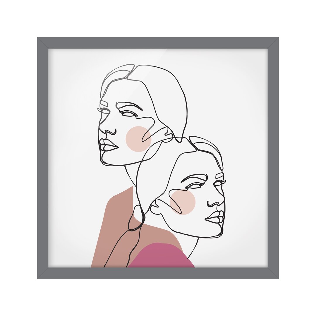 Gerahmtes Poster Line Art Women Portrait Cheeks Pink