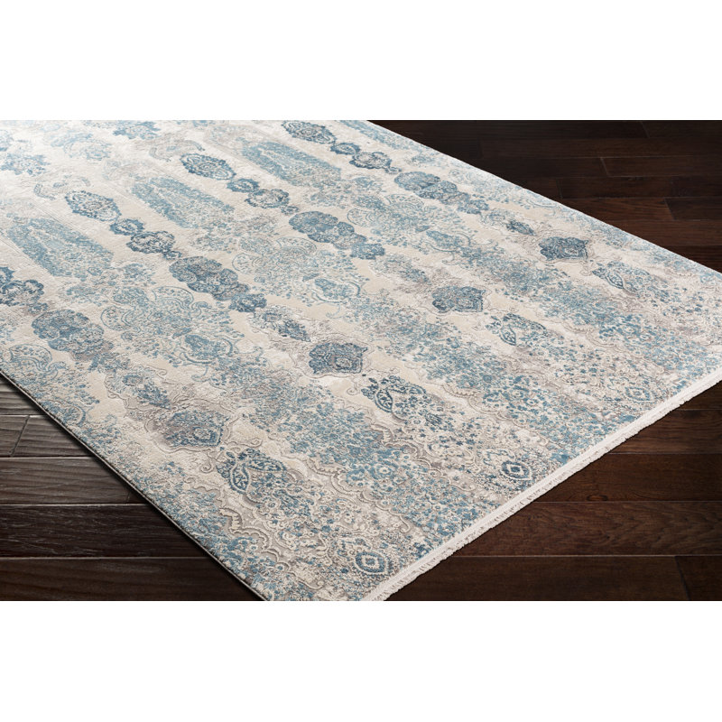 Tapis oriental gris / bleu sarcelle, Tapis de couloir 3 pi x 8 pi