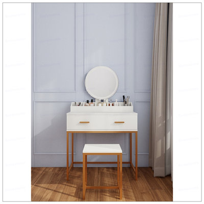 Vanity Set with Mirror and Stool - Makeup Vanity Table with Storage Drawers and Organizer, and , Space-Saving Design for Small Bedrooms