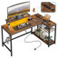 Adran Metal Base L-Shaped Computer Desk with Monitor Stand and Shelves, Gaming Table with Power Out