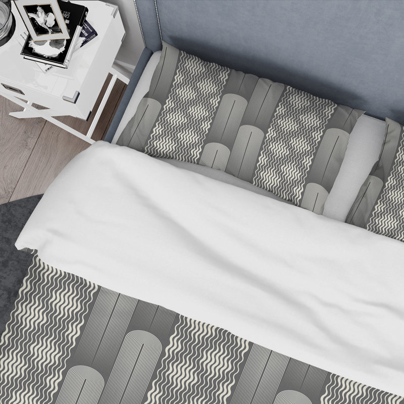 Minimal Design noir et blanc II - Ensemble de housse de couette abstrait moderne - Polyester microfibre