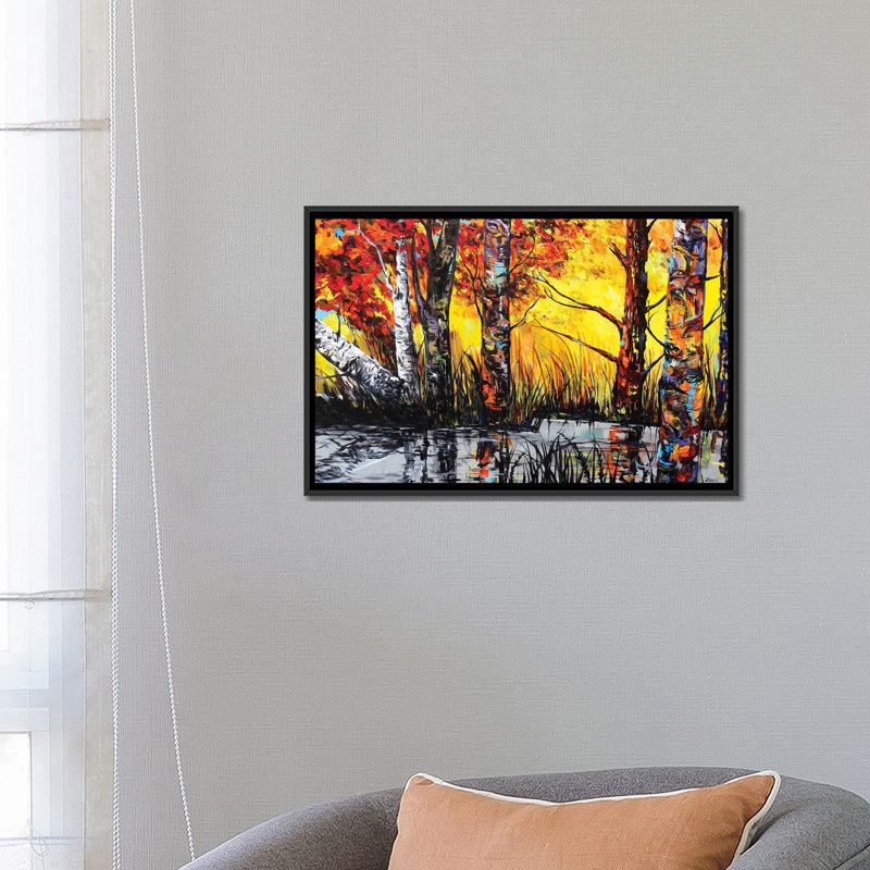 « river reflection », impression sur toile, H 18 po x l 26 po x P 1,5 po, Toile avec cadre noir, Pas de tapis