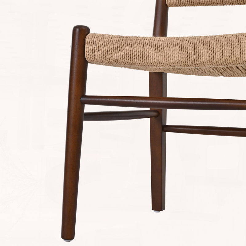 Chaise de salle à manger moderne tissée avec pieds en bois massif et cordon en papier tissé à la main, ensemble de 2