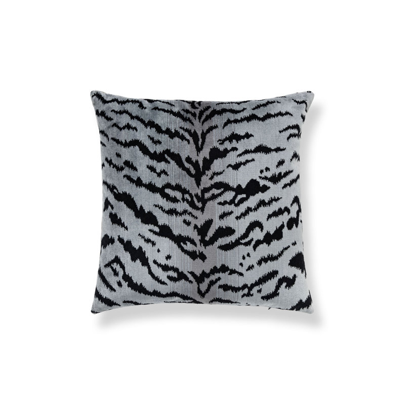 Wild Glamour Silk Pillow Cover & Insert, 22" H x 22" W, Silver/Black/Gray Flannel Animal Print, Square