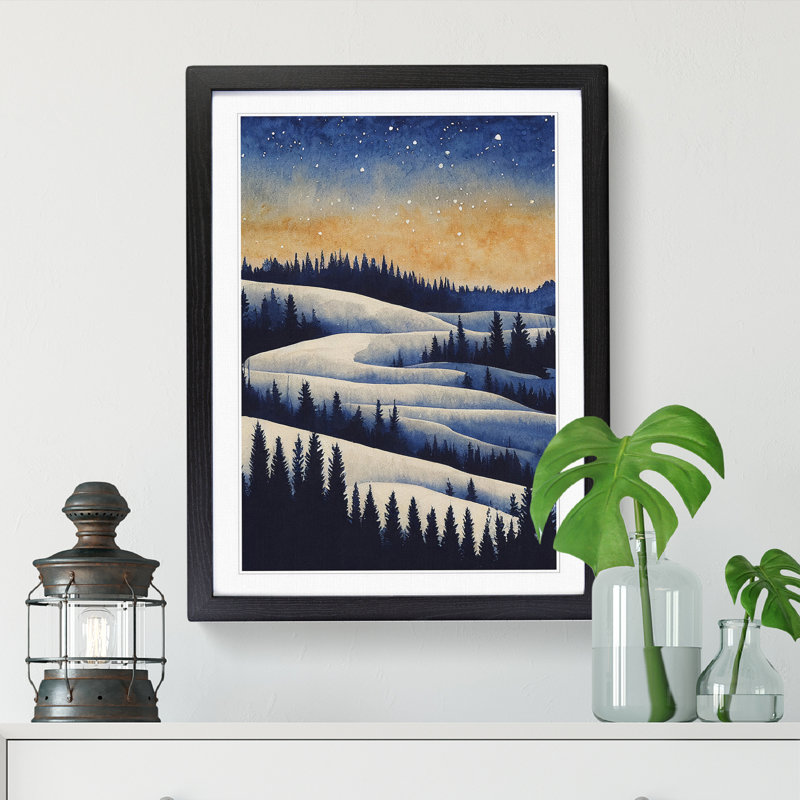 Watercolour Winter Forest Vol.6 - Picture Frame Print, 46cm H x 34cm W x 2cm D, Walnut