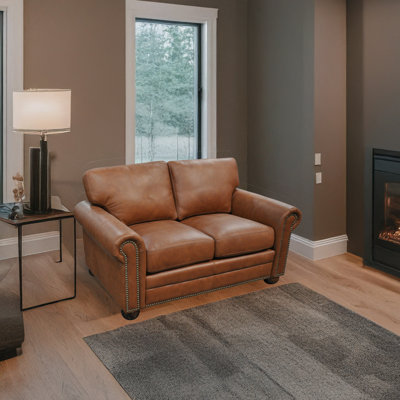  Joclyn 60" Genuine Leather Rolled Loveseat
