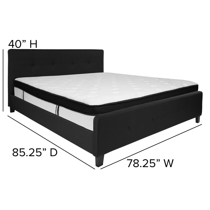 Aluino Button Tufted Platform Bed with Memory Foam Pocket Spring Mattress, Black, Twin