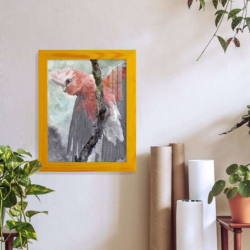 Tropic Parrot II encadré sur papier, H 11 po x l 9 po x P 1 po, Cadre jaune
