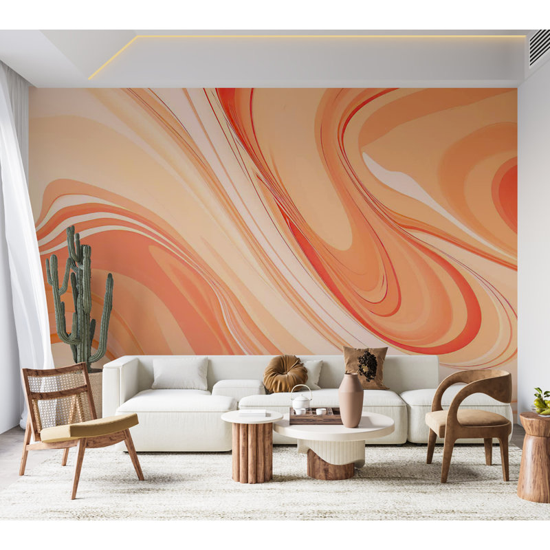 Abstract Wallpaper Wall Mural - Modern Peach Lines, 100" L x 137" W