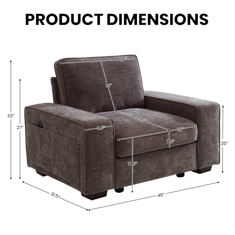 Modular Sofa Couch With Seats Storage, Comfy Chenille Fabric Couch For Living Room, Office, Apart Deep Seat, Usb Charging, With Removable Cover,lightgrey, Single Sofa