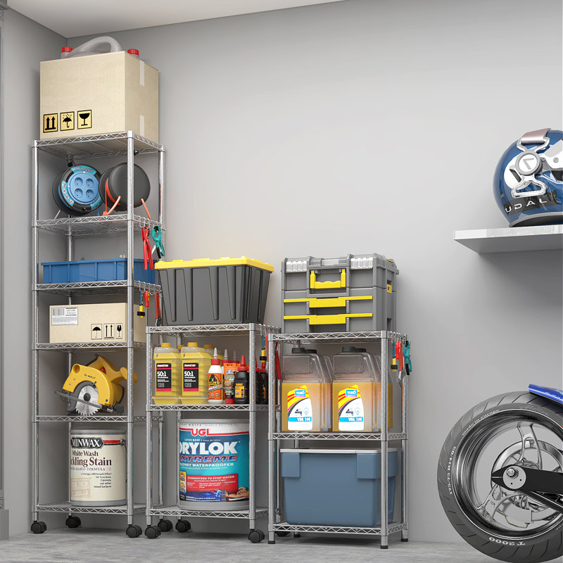 Étagère de rangement robuste en métal avec tablettes réglables en H 72,83 "et roulettes 1020LBS NSF