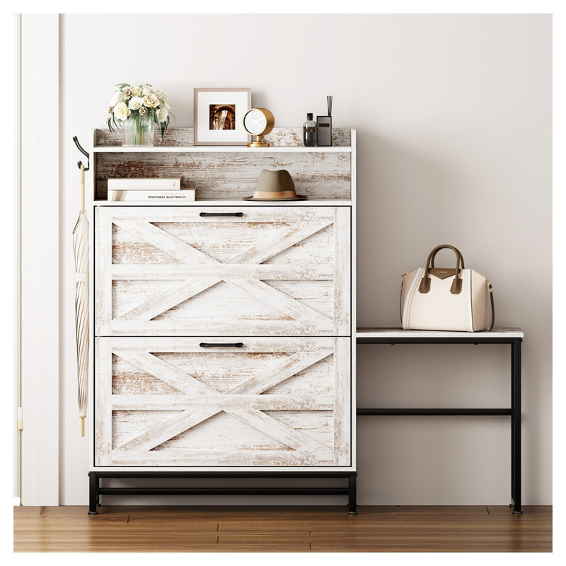 Range-chaussures blanc Farmhouse avec tablettes réglables