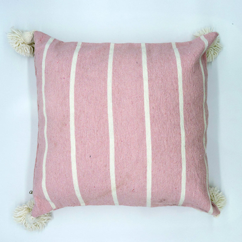 Square Indoor/Outdoor Pillow Cover, Baby Pink/White