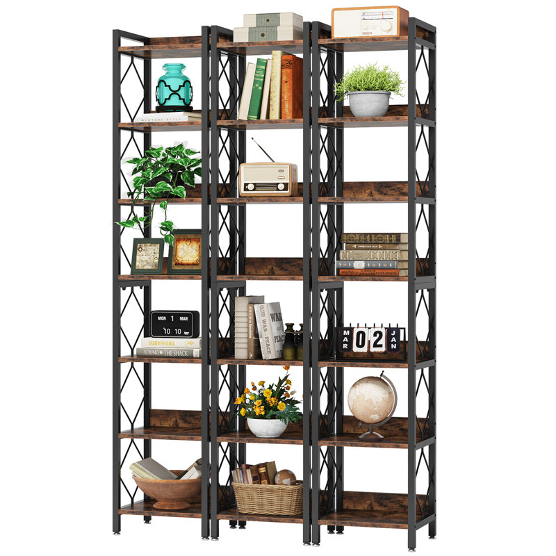 Pottersmoor 79" H Etagere Corner Bookcase, (7 Shelves) 79" H x 40" W x 13" D, Rustic Brown