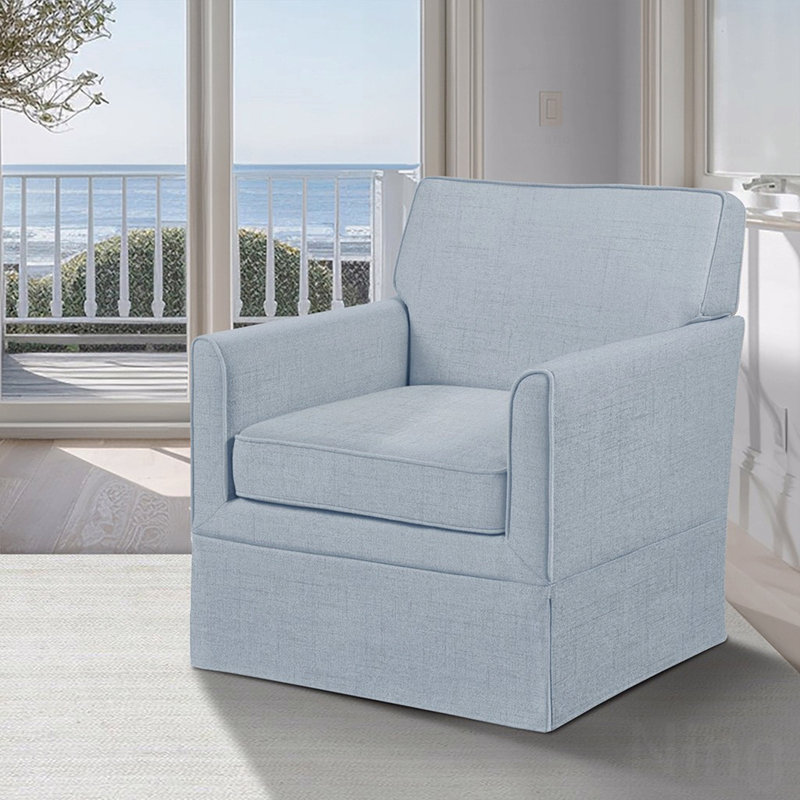 Fauteuil d'appoint avec accoudoirs coulissants bleu clair et base à jupe 