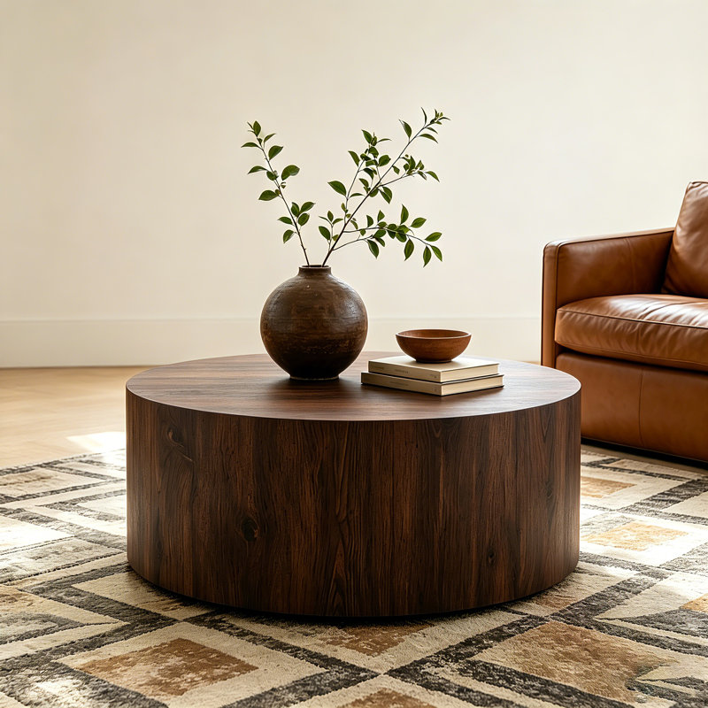 Table basse cylindrique en noyer foncé Brayden Studio, Noyer