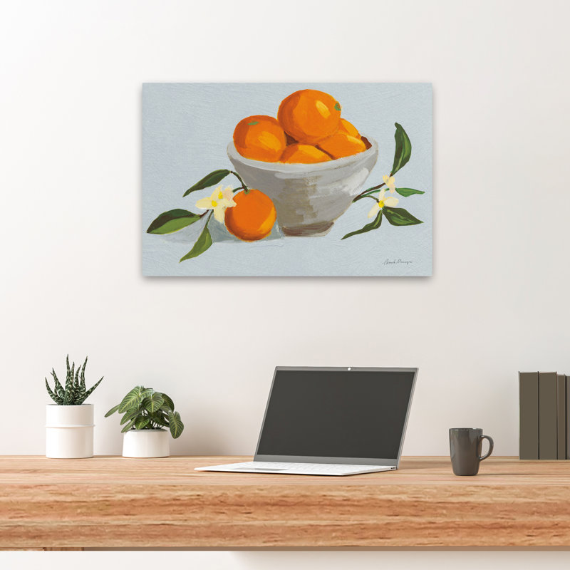 Oranges dans un bol gris - texture bleu - bol bleu en fleurs, H 24 po x l 16 po
