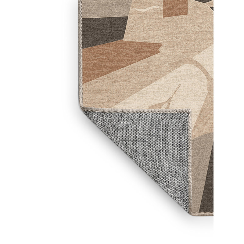 Tapis beige classique à imprimé bloc symbolique lavable à la machine Hamilton, 7 x 10