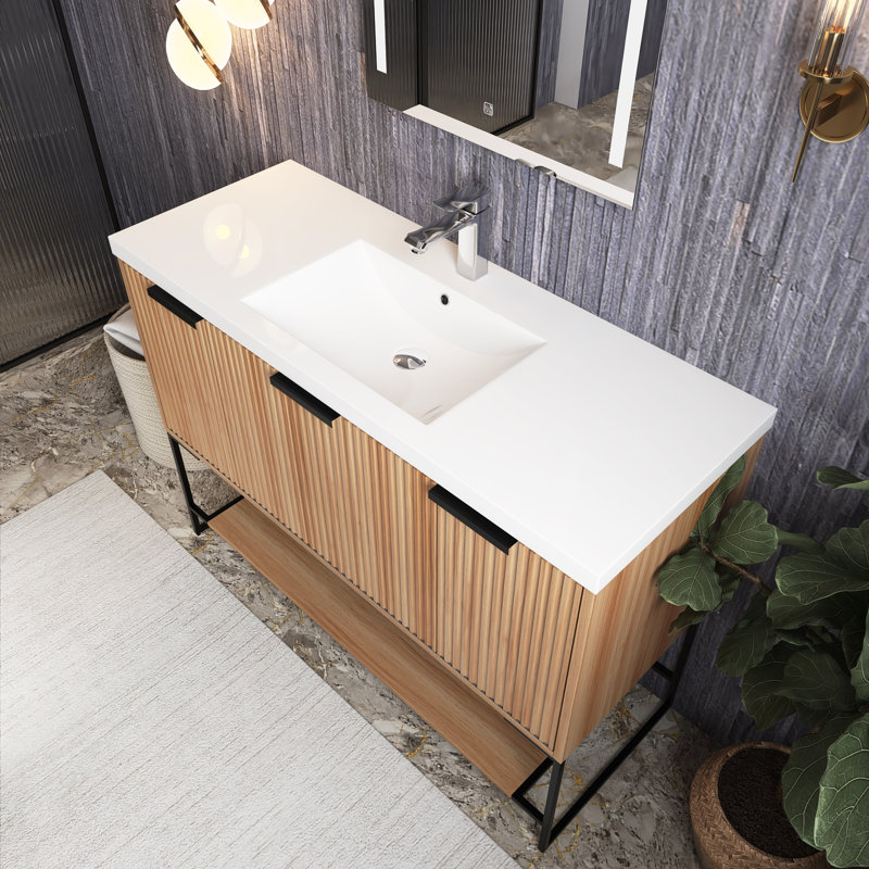 Abisola 48" Single Sink Freestanding Bathroom Vanity with Top, Maple
