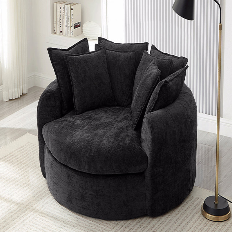 Canapé-lit rond rembourré avec 8 coussins décoratifs, Noir