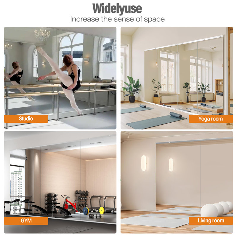 Lunara Full Length Rectangle Tempered Glass Flat Wall Mirror, Home Gym Mirror for Yoga/Dance/Workout Studio Mirror(Set of 2/3)