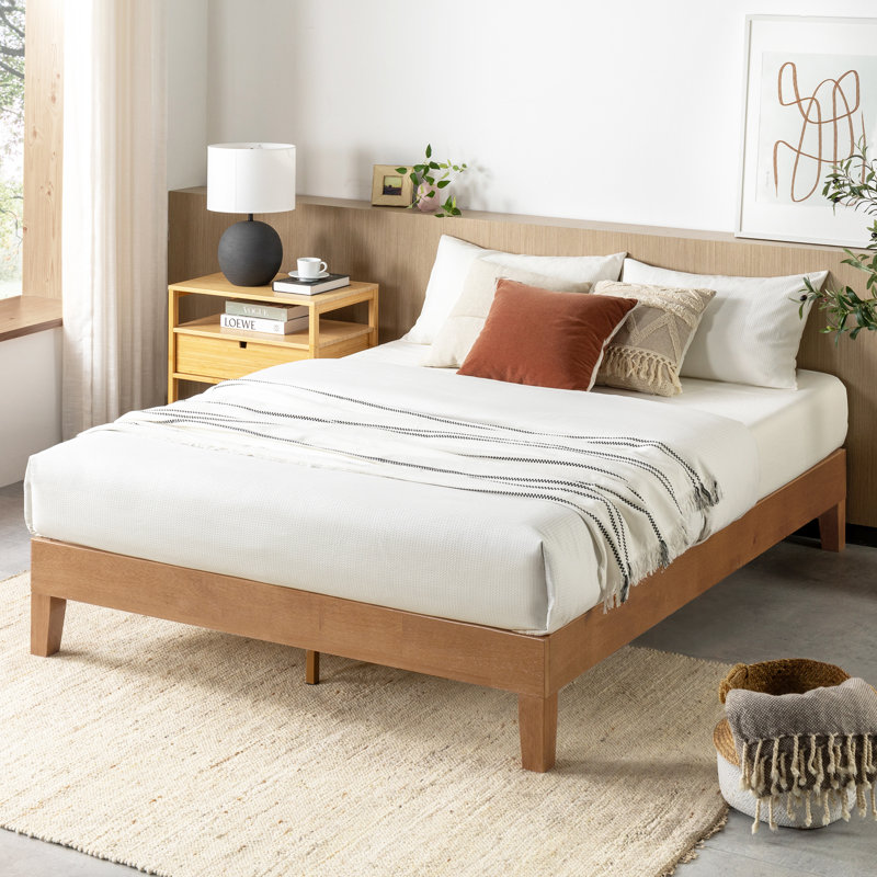 Lit plateforme en bois massif Amaryn, Naturel, Grand