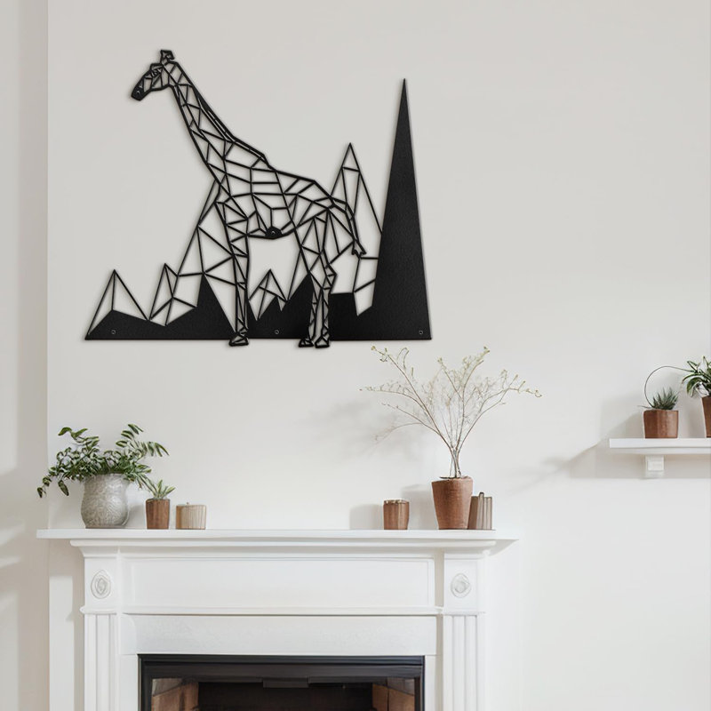 Girafe safari animal décoratif abstrait moderne sculpture suspendue décoration murale en métal, Noir
