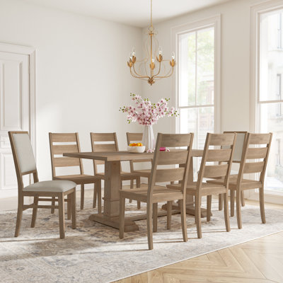 Table de salle à manger à tréteaux et chaises en bois Heymann