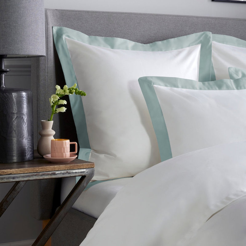 Kento 800 Thread Count 100% Sateen Cotton Standard Pillowcase, White/Teal
