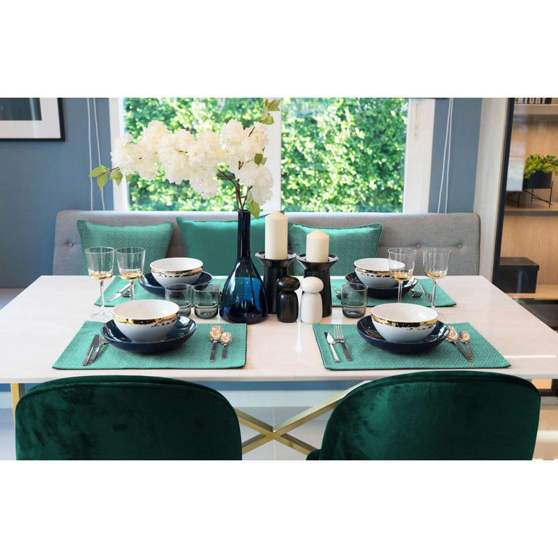 Salguero Cotton Geometric Rectangle Placemat, Petrol