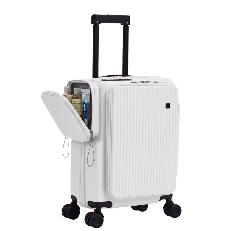 Bagage de cabine avec port USB, poche latérale et porte-gobelet, Blanc