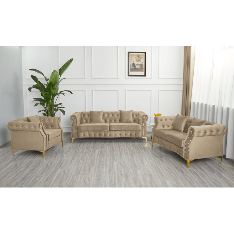 Ensemble de salon configurable en velours 3 pièces Frotten, Velours beige