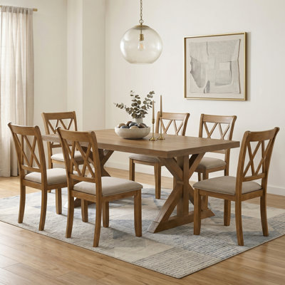 Tamika Enna Morden Farmhouse Wood Trestle Dining Set, Brushed Driftwood Finish