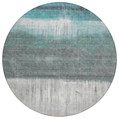 Machine Washable Indoor/Outdoor Xhevrie Teal Rug