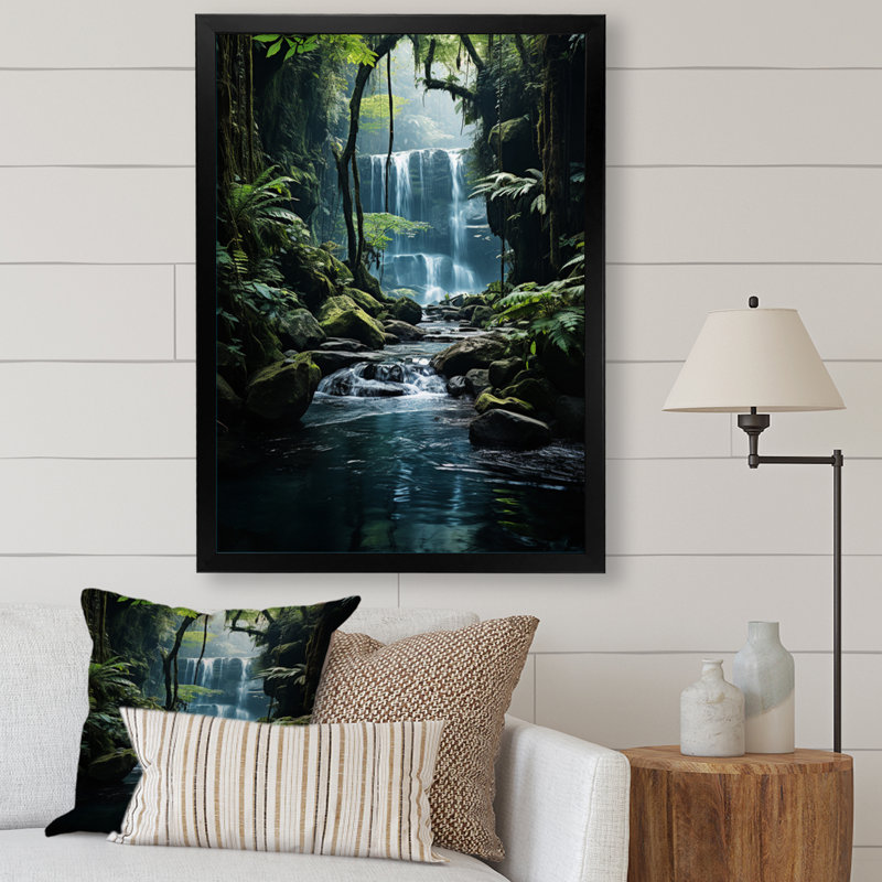 «Waterfall Hidden Oasis I», art mural sur toile, H 32 po x l 24 po x P 1 po, Cadre simple noir