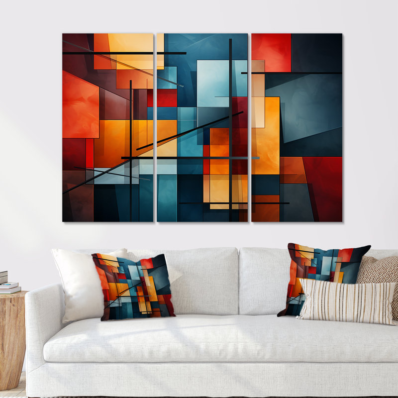 «Cubism Vivid Collage» - ensemble d'art mural sur toile Cubism, Toile tendue, H 40 po x l 60 po x P 1 po