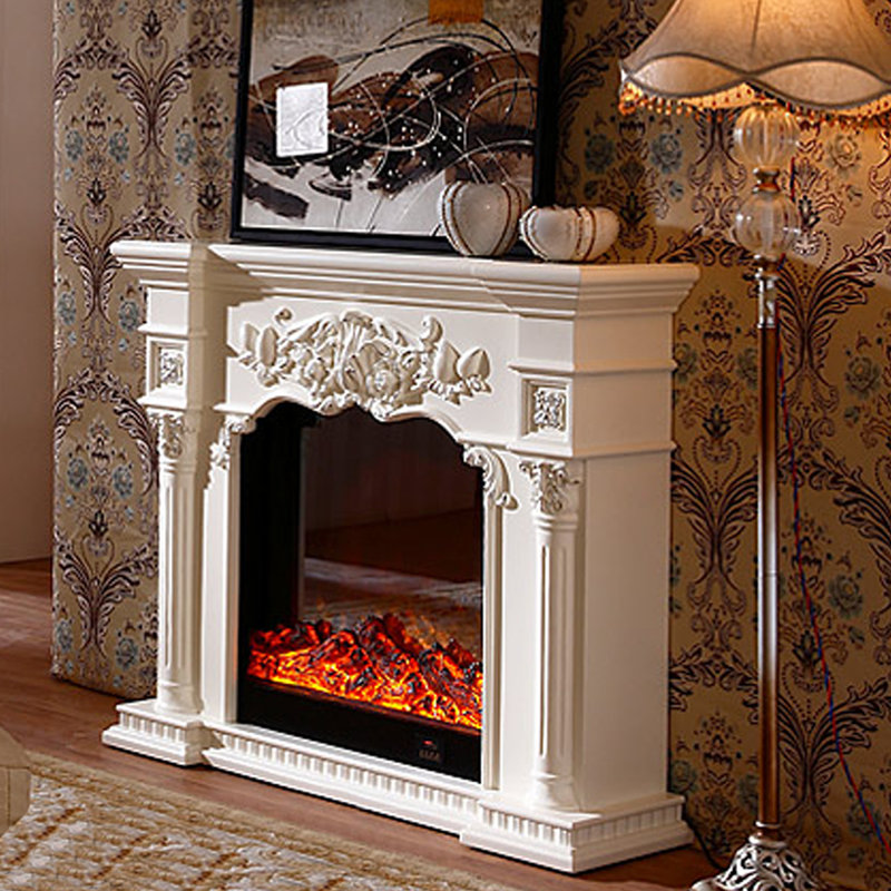 White Solid Wood Freestanding Fireplace