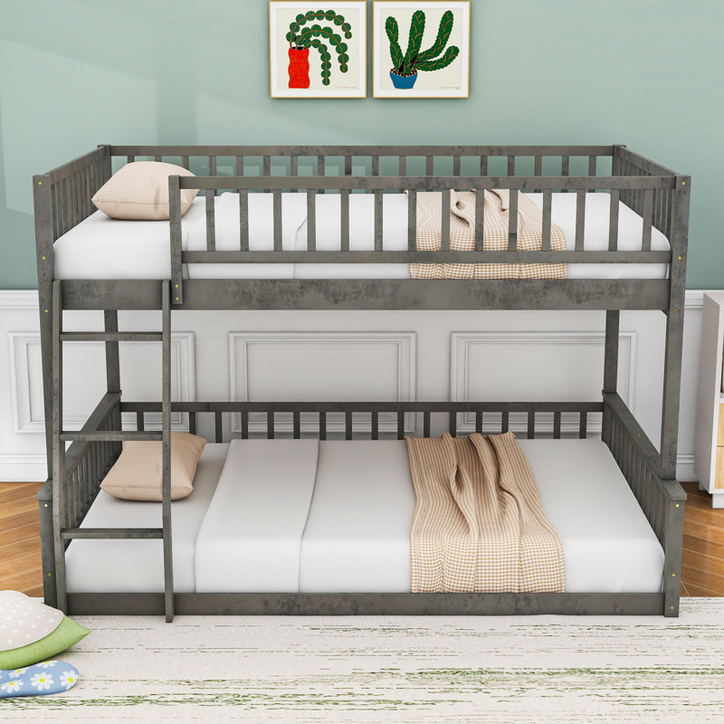 Lit superposé en bois polyvalent avec design et échelle détachables, Gris, Double TG sur grand