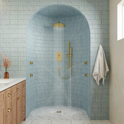 3-Function 12 Inch Temperature Digital Display Shower System With 2-Setting Slider Bar Handheld And 4Pcs Body Jets