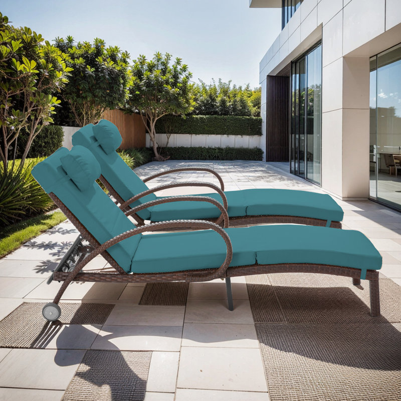 Outdoor Lounge Chairs Set Of 2,Adjustable 5-Position Outdoor Chaise Lounge With Armrests & Wheels For Poolside, Backyard, Deck