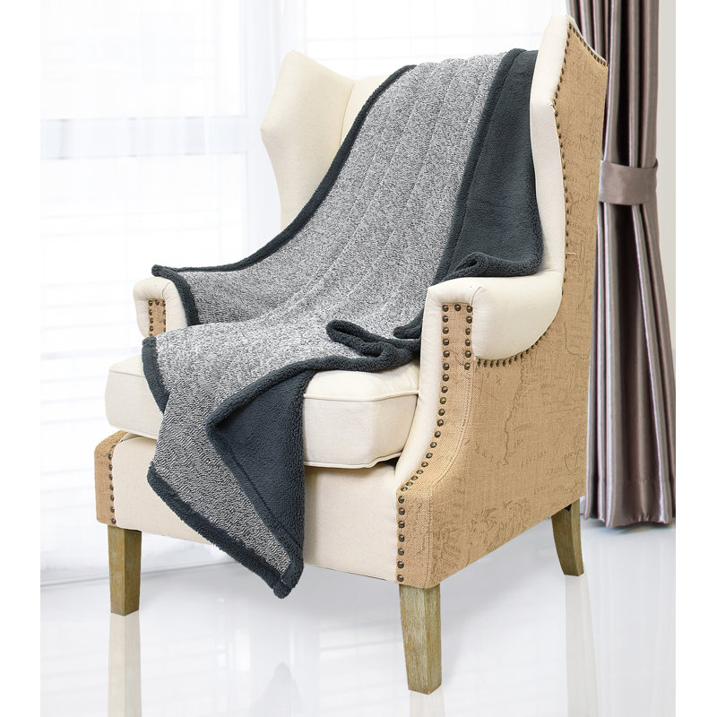 Dark Gray Reversible Sherpa Fleece Throw Blanket 60" x 50"
