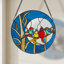 Birds in the Night Sky Round Stained Glass Window Panel