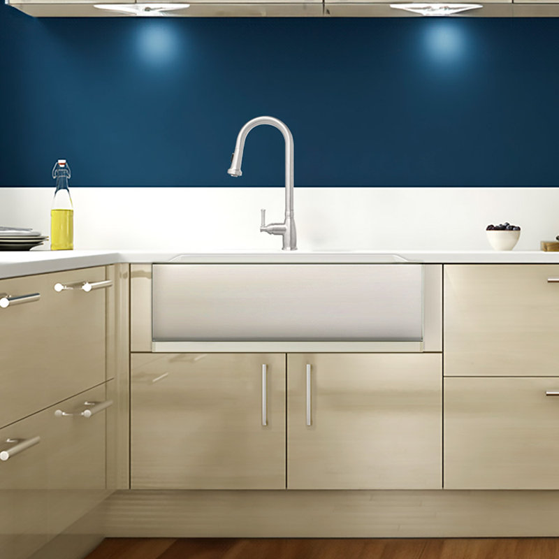 Whitehaus Collection 33" Brushed Stainless Steel Commercial Single Bowl Front Apron Sink